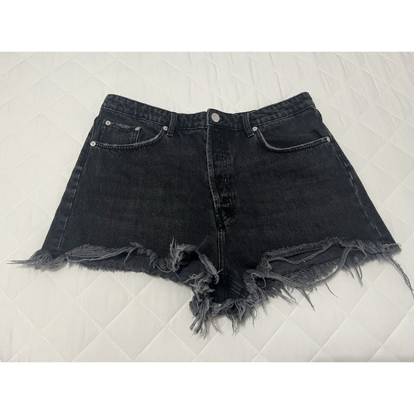 ZARA Women's Black‎ High Rise Denim Cutoff Shorts US 14 Frayed Hem Y2K Grunge - Picture 2 of 7